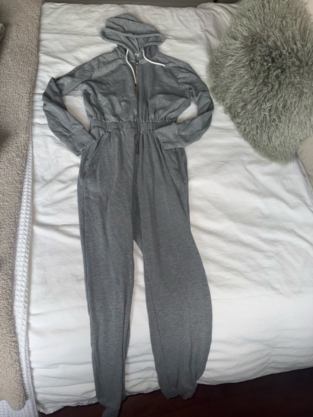 WeWoreWhat Gray Hooded Zip-Front Jumpsuit